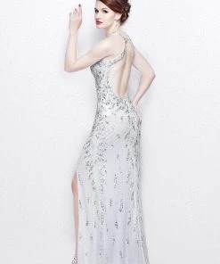 Formal Gowns Primavera Couture - Exquisite Keyhole Cutout Sequined Sheath Gown 1831