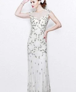Primavera Couture - Exquisite Multi-Colored Leafy Patterned Long Dress 1812