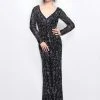 Primavera Couture - Foliage Beadwork V-Neck Sheath Gown 1728