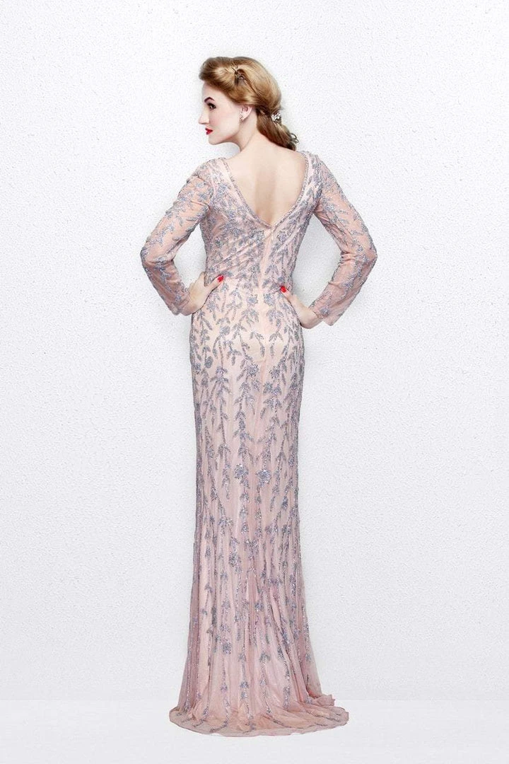 Primavera Couture - Foliage Beadwork V-Neck Sheath Gown 1728 6 Primavera Couture - Foliage Beadwork V-Neck Sheath Gown 1728