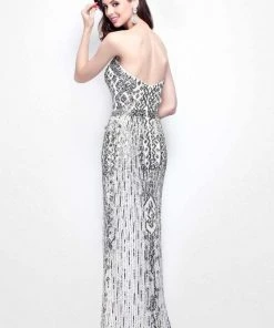 Formal Gowns Primavera Couture - Geometric Ornate Strapless Sweetheart Sheath Gown 1520