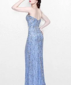 Formal Gowns Primavera Couture - Geometric Ornate Strapless Sweetheart Sheath Gown 1520