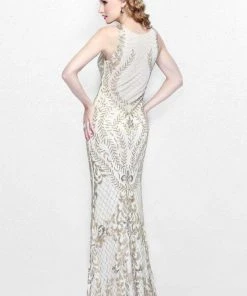 Primavera Couture - Gilded Sequins Bateau Illusion Sheath Gown 1742 Formal Gowns