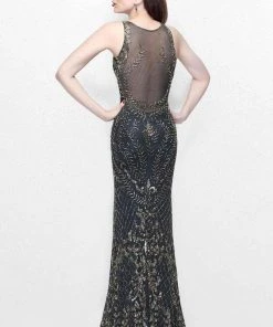 Primavera Couture - Gilded Sequins Bateau Illusion Sheath Gown 1742 Formal Gowns
