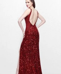 Primavera Couture - Glittering Long Beaded Dress With Slit 1811 Formal Gowns