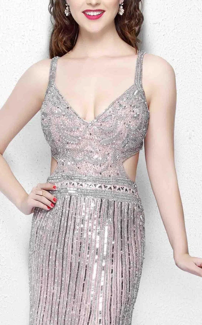 Primavera Couture - Glittering Long V-Neck Dress With Slit 1870 Formal Gowns 7 Primavera Couture - Glittering Long V-Neck Dress With Slit 1870 Formal Gowns