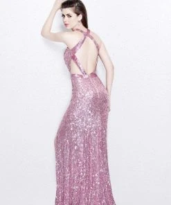 Formal Gowns Primavera Couture - Glittering Sequined High Illusion Sheath Gown 1767
