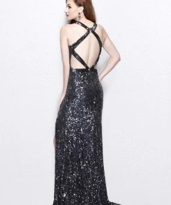 Formal Gowns Primavera Couture - Glittering Sequined High Illusion Sheath Gown 1767
