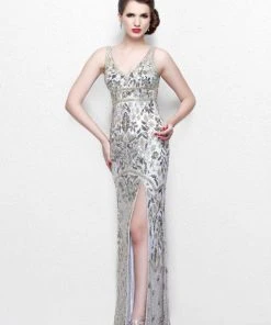 Primavera Couture - Glittering Sleeveless V-Neck Long Dress With Slit 1833 Formal Gowns