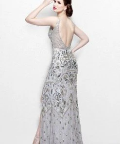 Primavera Couture - Glittering Sleeveless V-Neck Long Dress With Slit 1833 Formal Gowns