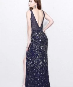 Primavera Couture - Glittering Sleeveless V-Neck Long Dress With Slit 1833 Formal Gowns