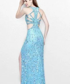 Primavera Couture - Glittering Two Piece Halter Long Gown With Slit 1866 14 Primavera Couture - Glittering Two Piece Halter Long Gown With Slit 1866