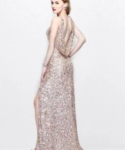 Primavera Couture - Halter Long Dress With Slit 1762 Formal Gowns