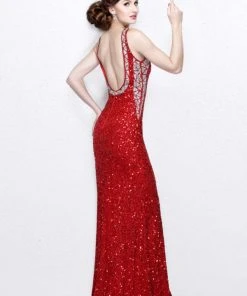 Formal Gowns Primavera Couture - Halter Neckline Sequined Evening Gown 1718