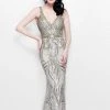 Primavera Couture - Jewel Embellished V-Neck Sheath Dress 1727 2 Primavera Couture - Jewel Embellished V-Neck Sheath Dress 1727
