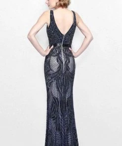 Primavera Couture - Jewel Embellished V-Neck Sheath Dress 1727