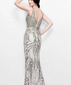 Primavera Couture - Jewel Embellished V-Neck Sheath Dress 1727