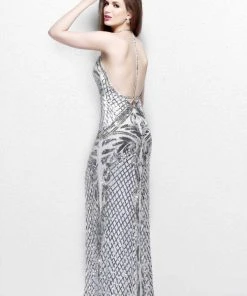Formal Gowns Primavera Couture - Long Beaded V-Neck Dress With A Slit 1823