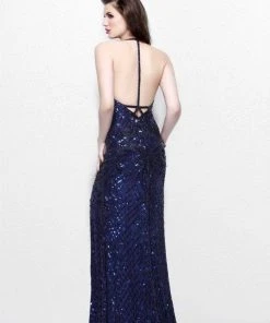 Formal Gowns Primavera Couture - Long Beaded V-Neck Dress With A Slit 1823