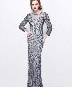 Primavera Couture - Long Fitted Sequined Dress 1749 Formal Gowns