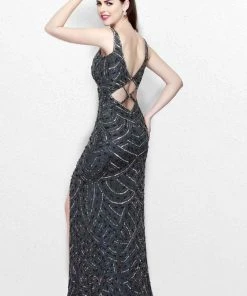 Primavera Couture - Long Jewel Sequined Dress With Slit 1875 Formal Gowns