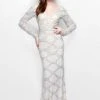 Primavera Couture - Long Sleeve Embellished Long Gown With Beaded Scallop Pattern 1738