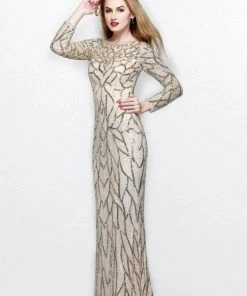Formal Gowns Primavera Couture - Long Sleeves Sequined Gown 1743