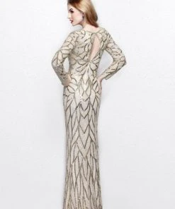 Formal Gowns Primavera Couture - Long Sleeves Sequined Gown 1743