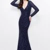 Formal Gowns Primavera Couture - Long Sleeves V-Neck Sequined Gown 1746