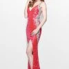Primavera Couture - Luminous Two-Tone Sequined V-Neck Sheath Gown 1819