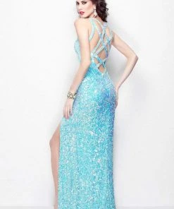 Primavera Couture - Opulent V-Neck Multi-Strand Sheath Gown 9991 Formal Gowns