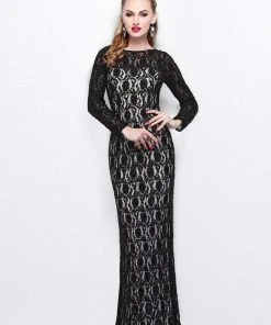 Primavera Couture - Posh Beaded Lace Bateau Illusion Sheath Gown 1710 Formal Gowns