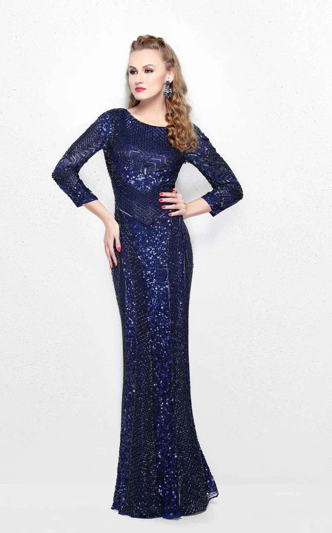 Primavera Couture - Quarter Length Sleeve Sequined Bateau Neck Sheath Dress 1683 6 Primavera Couture - Quarter Length Sleeve Sequined Bateau Neck Sheath Dress 1683