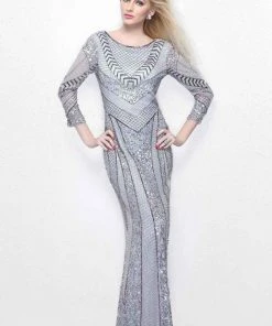 Primavera Couture - Quarter Length Sleeve Sequined Bateau Neck Sheath Dress 1683 10 Primavera Couture - Quarter Length Sleeve Sequined Bateau Neck Sheath Dress 1683