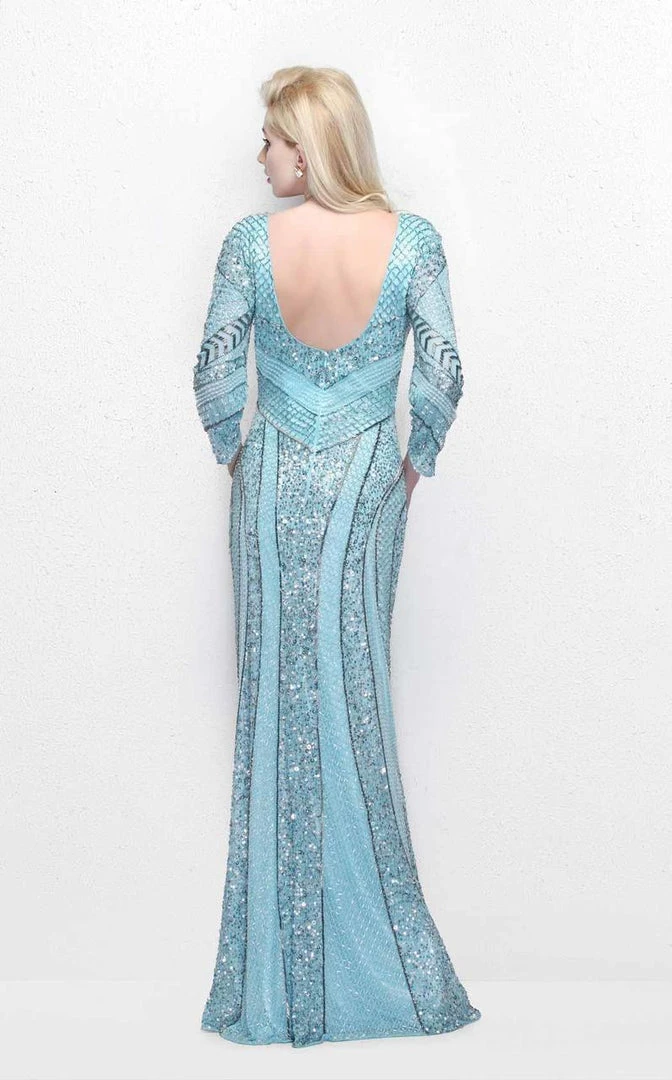 Primavera Couture - Quarter Length Sleeve Sequined Bateau Neck Sheath Dress 1683 4 Primavera Couture - Quarter Length Sleeve Sequined Bateau Neck Sheath Dress 1683