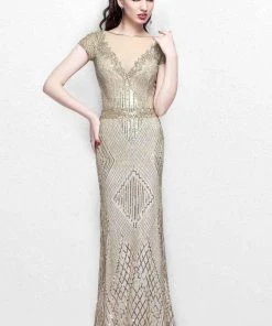 Formal Gowns Primavera Couture - Romantic Embellished Bateau Illusion Sheath Gown 1741 8 Formal Gowns Primavera Couture - Romantic Embellished Bateau Illusion Sheath Gown 1741