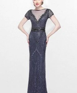 Formal Gowns Primavera Couture - Romantic Embellished Bateau Illusion Sheath Gown 1741