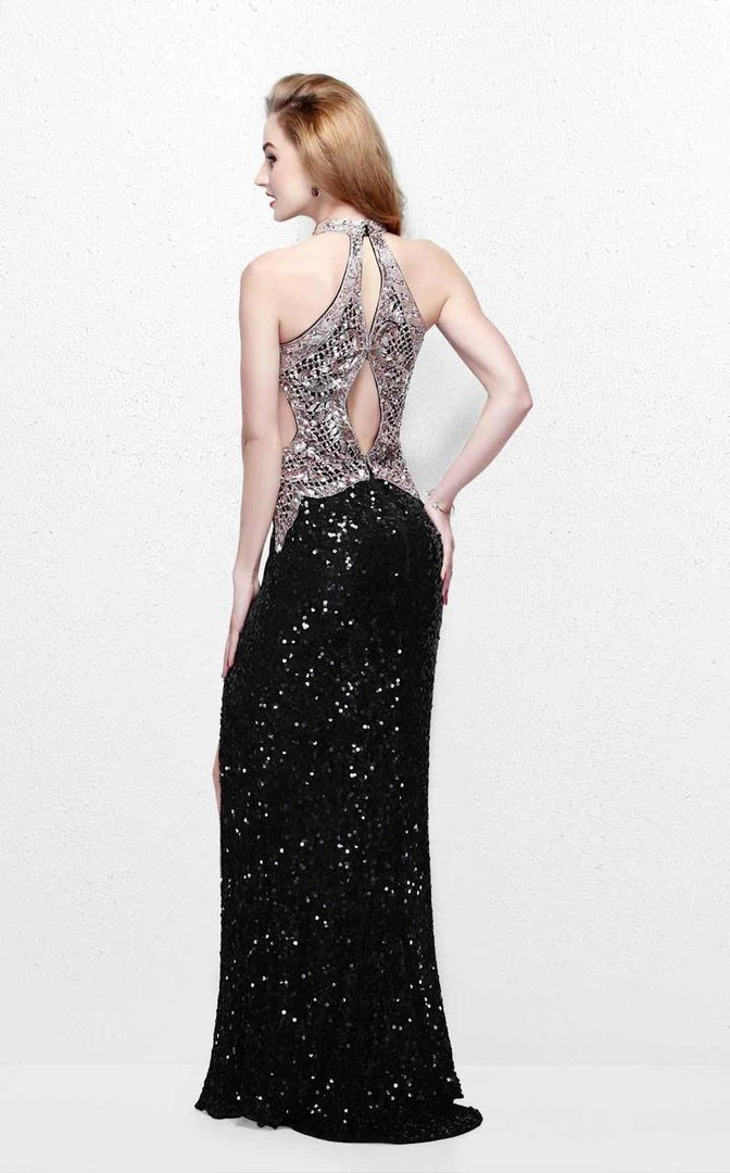 Primavera Couture - Sequined Halter Long Gown With Slit 1842 Formal Gowns 5 Primavera Couture - Sequined Halter Long Gown With Slit 1842 Formal Gowns