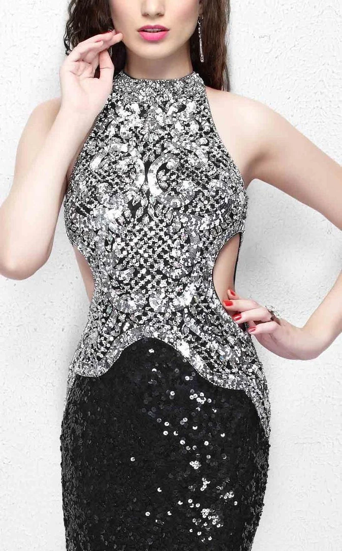 Primavera Couture - Sequined Halter Long Gown With Slit 1842 Formal Gowns 9 Primavera Couture - Sequined Halter Long Gown With Slit 1842 Formal Gowns