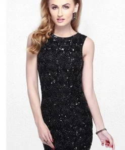 Primavera Couture - Sequined Sleeveless Long Dress With Slit 1886