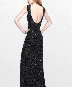 Primavera Couture - Sequined Sleeveless Long Dress With Slit 1886