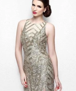 Primavera Couture - Sequined Sleeveless Long Gown With Slit 1843 Formal Gowns