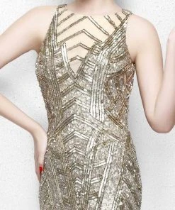 Primavera Couture - Sequined Sleeveless Long Gown With Slit 1843 Formal Gowns