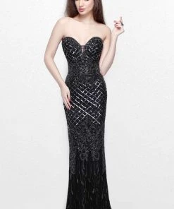 Primavera Couture - Sequined Sweetheart Long Sheath Gown 1527