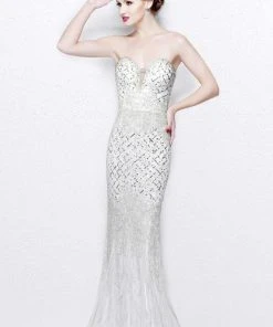 Primavera Couture - Sequined Sweetheart Long Sheath Gown 1527