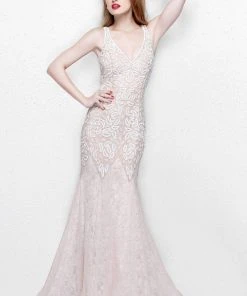 Primavera Couture - Sequined V-Neck Mermaid Gown 1829 Formal Gowns