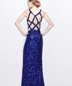 Primavera Couture - Sequined V-Neck Multi-Strap Sheath Gown 1761