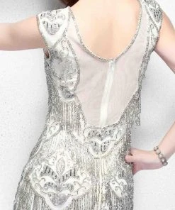 Primavera Couture - Sheer And Fringe Print Short Dress 1658 Cocktail Dresses