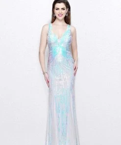 Primavera Couture - Sleeveless V Neck Starburst Sheath Dress 9874