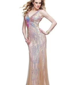 Primavera Couture - Sleeveless V Neck Starburst Sheath Dress 9874